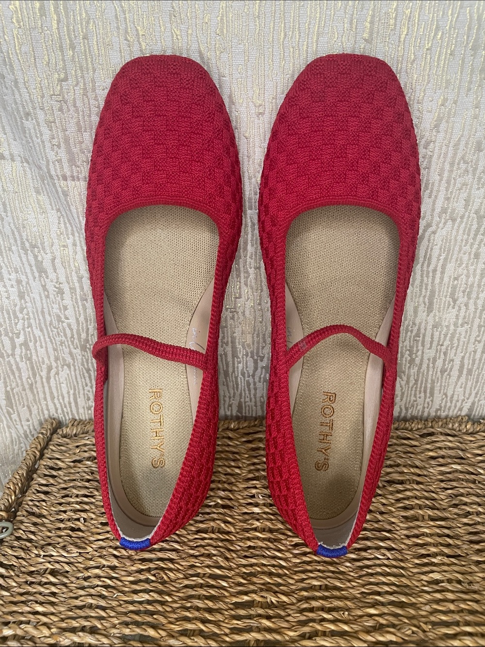 Rothy's Red Knit Mary Jane Flats with Strap Sz 10 Mint
